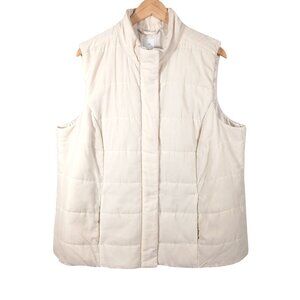 J. Jill, 2X Cream Colored Velvety Velour Puffer Vest, Zip & Snap Front, Pockets